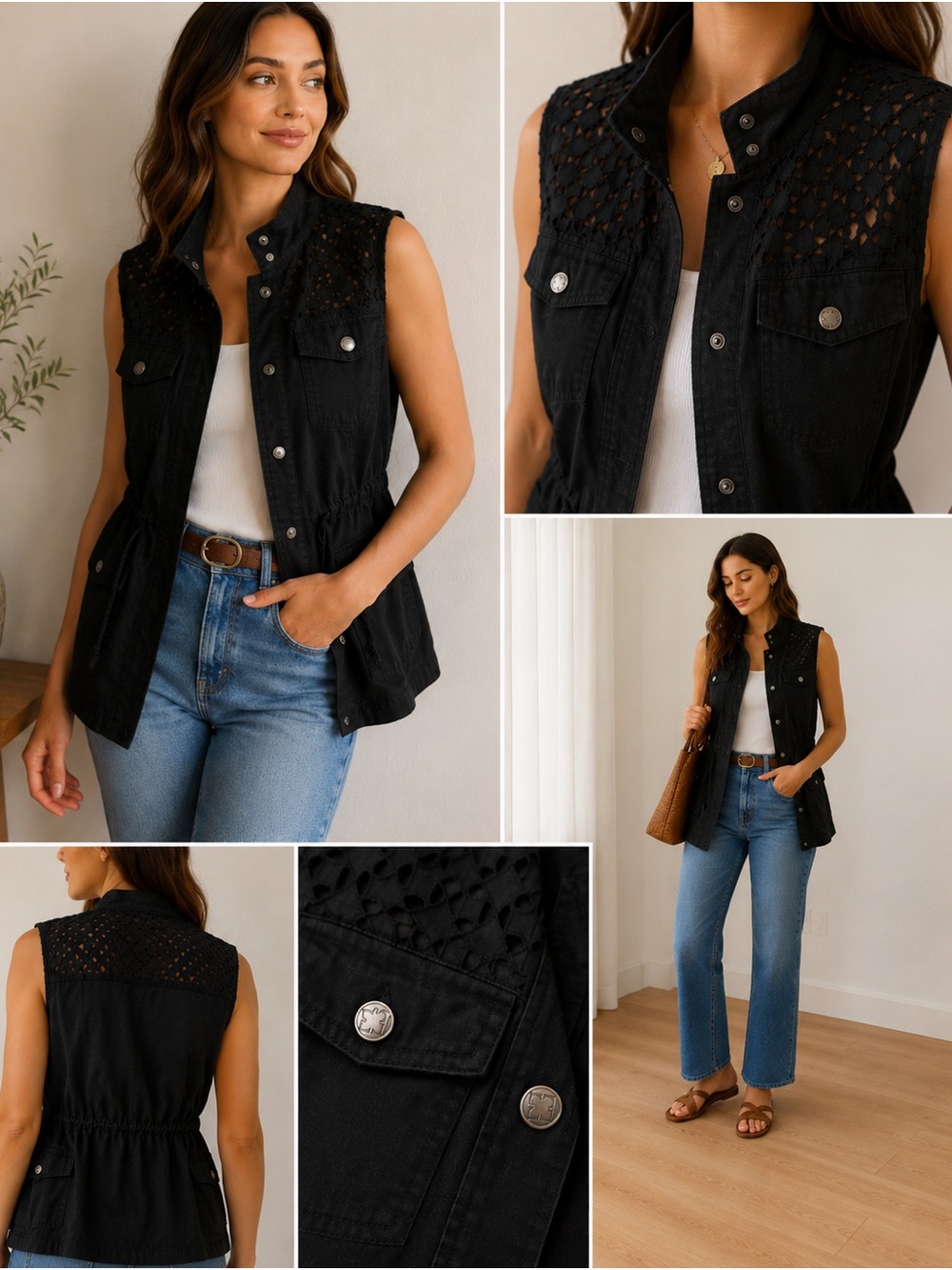 Liz Claiborne New York Black Safari Utility Vest